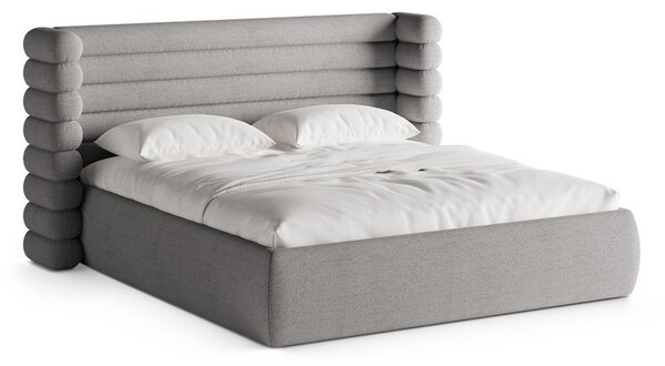 Sivá čalúnená dvojlôžková posteľ s úložným priestorom s roštom 160x200 cm Mount – Micadoni