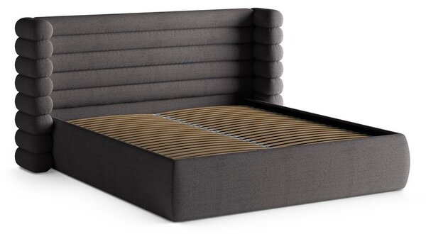 Tmavosivá čalúnená dvojlôžková posteľ s úložným priestorom s roštom 180x200 cm Mount – Micadoni