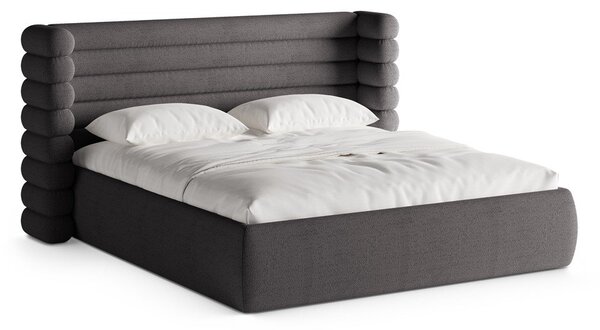 Tmavosivá čalúnená dvojlôžková posteľ s úložným priestorom s roštom 180x200 cm Mount – Micadoni