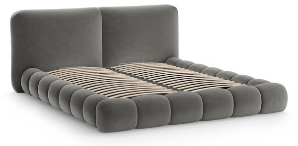 Tmavosivá čalúnená dvojlôžková posteľ s úložným priestorom s roštom 180x200 cm Solange – Micadoni