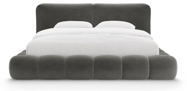 Tmavosivá čalúnená dvojlôžková posteľ s úložným priestorom s roštom 180x200 cm Solange – Micadoni