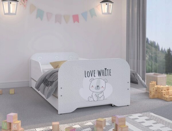 Úchvatná detská posteľ s rozkošným medvedíkom 160 x 80 cm Biela