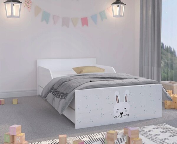 Nádherná detská posteľ s fúzatým zajačikom 180 x 90 cm Biela