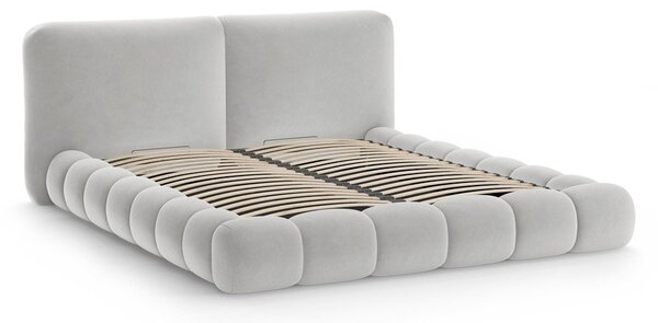 Sivá čalúnená dvojlôžková posteľ s úložným priestorom s roštom 160x200 cm Solange – Micadoni