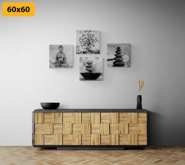 Set obrazov s čiernobielym Feng Shui motívom