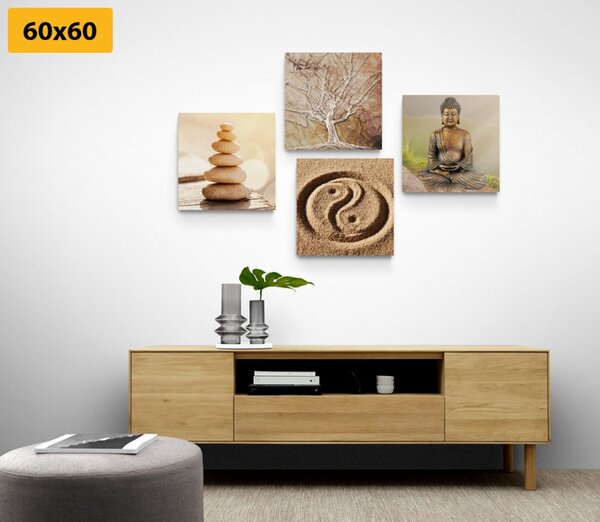 Set obrazov Feng Shui v béžových odtieňoch