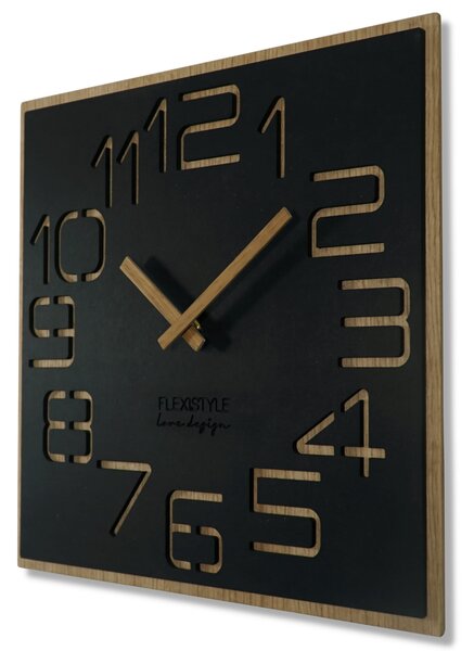 Dizajnové nástené hodiny v kombinácii dreva a čiernej farby 40 cm Čierna