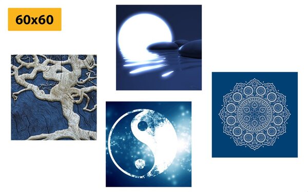 Set obrazov Feng Shui v modrom prevedení
