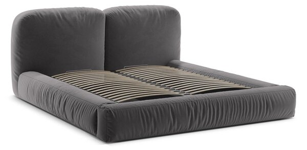 Sivá čalúnená dvojlôžková posteľ s úložným priestorom s roštom 160x200 cm Martina – Micadoni
