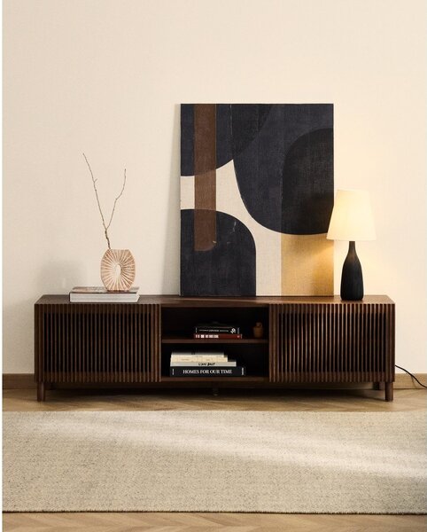 Tmavohnedý TV stolík v dekore orecha 180x49,5x42,5 cm Beyla – Kave Home