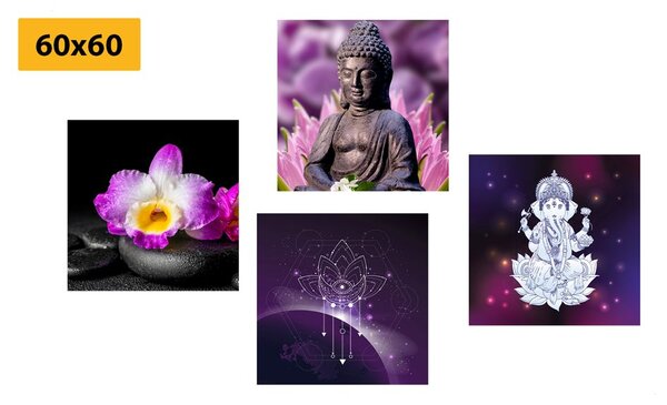 Set obrazov Feng Shui vo fialovom prevedení