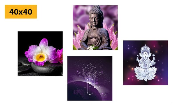 Set obrazov Feng Shui vo fialovom prevedení