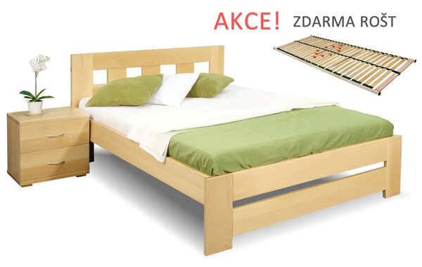 Drevená posteľ s roštom Barča, 120x200, 140x200, masív buk