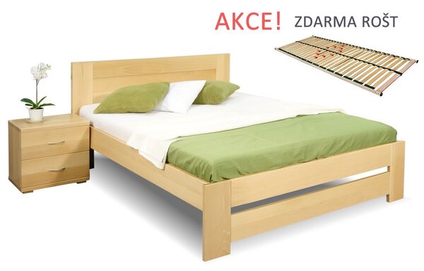 Drevená posteľ s roštom Jirka, 120x200, 140x200, masív buk