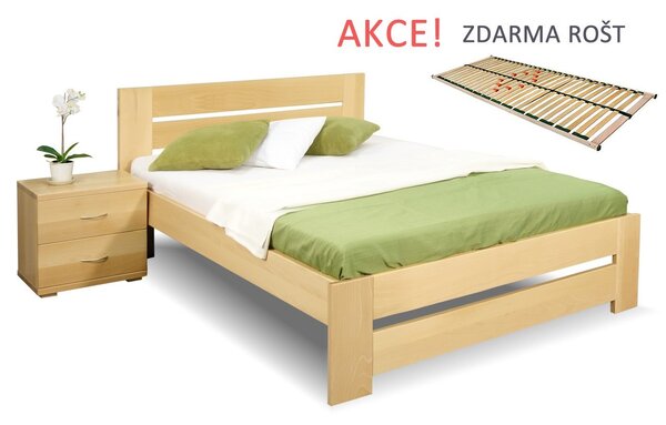 Drevená posteľ s roštom Berni, 120x200, 140x200, masív buk