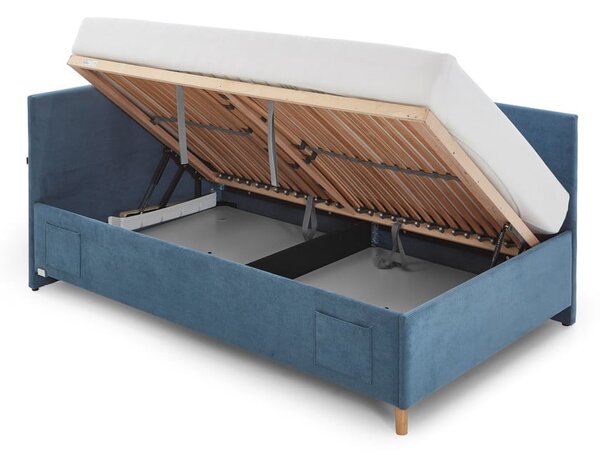 Modrá čalúnená rohová detská posteľ s úložným priestorom s roštom 120x200 cm Cool – Meise Möbel