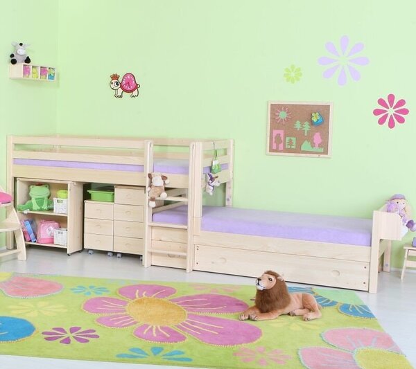 Poschodová posuvná posteľ pre 2 deti DOMINO D934 - TZ, masív smrek