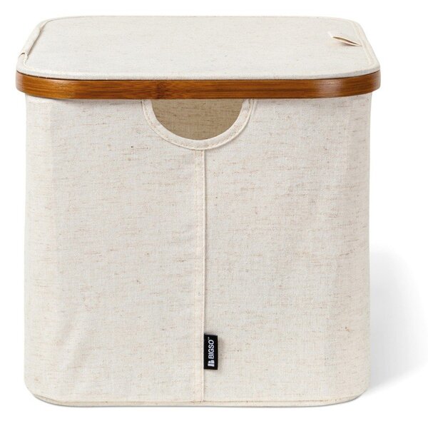 Krémový látkový úložný box s vekom 40,5x33x30 cm Bamboo/Linen – Bigso