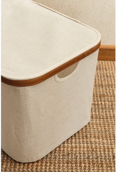 Krémový látkový úložný box s vekom 40,5x33x30 cm Bamboo/Linen – Bigso