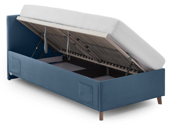 Modrá čalúnená detská posteľ s úložným priestorom s roštom 90x200 cm Cool – Meise Möbel