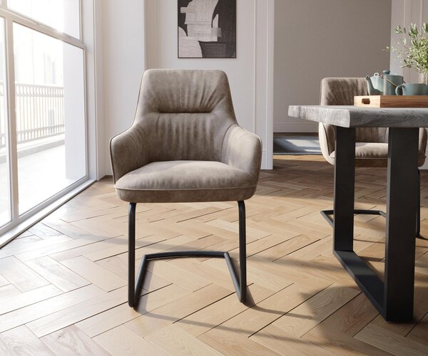 DELIFE Jedálenská stolička Zelia-Flex s opierkami mikrovlákno taupe vintage jedálenská stolička okrúhla čierna vrecková pružina
