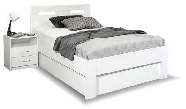 Posteľ s úložným priestorom SENÁTOR 120x200, masív buk, biela