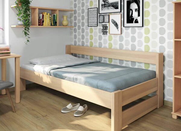 Zvýšená posteľ jednolôžko ELA s bočním čelem, 120x200, masívny buk