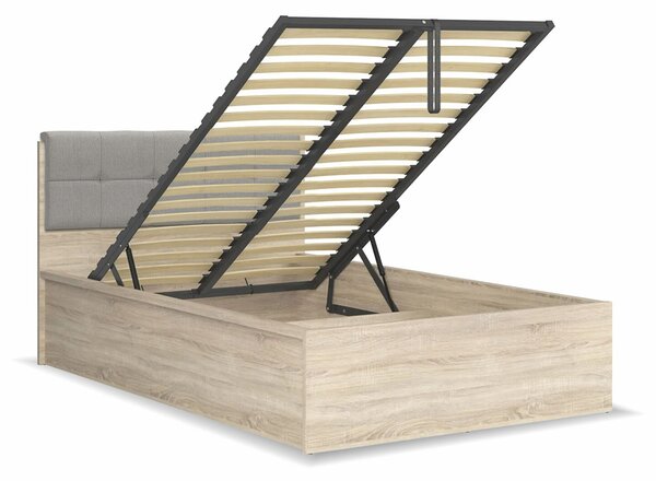Posteľ jednolôžko s úložným priestorom a roštom TETRIS 120x200, dub sonoma - šedá