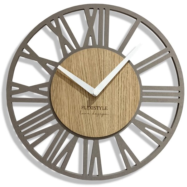 Jednoduché sivé nástenné hodiny v drevenom dizajne Sivá
