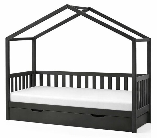 Antracitová domčeková detská posteľ z borovicového dreva s výsuvným lôžkom a úložným priestorom 90x200 cm DALLAS – Vipack