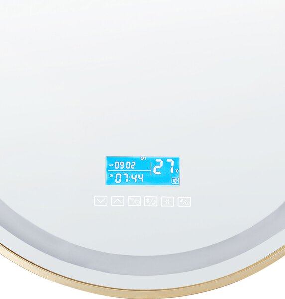 Kúpeľňové nástenné LED zrkadlo zlaté okrúhle 60 x 60 cm s Bluetooth reproduktorom