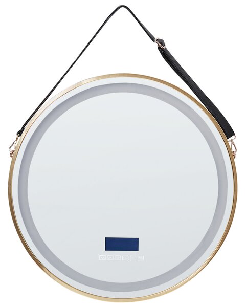Kúpeľňové nástenné LED zrkadlo zlaté okrúhle 60 x 60 cm s Bluetooth reproduktorom