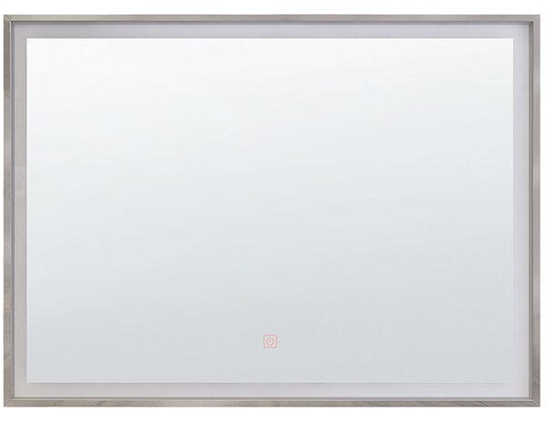 Nástenné závesné LED zrkadlo strieborné 80 x 60 cm obdĺžnikové moderné kúpeľňové