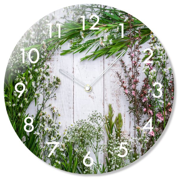 Okrúhle sklenené hodiny 30 cm s bylinkami Zelená