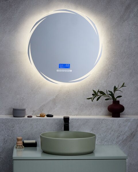 Kúpeľňové nástenné LED zrkadlo strieborné okrúhle 60 x 60 cm s Bluetooth reproduktorom