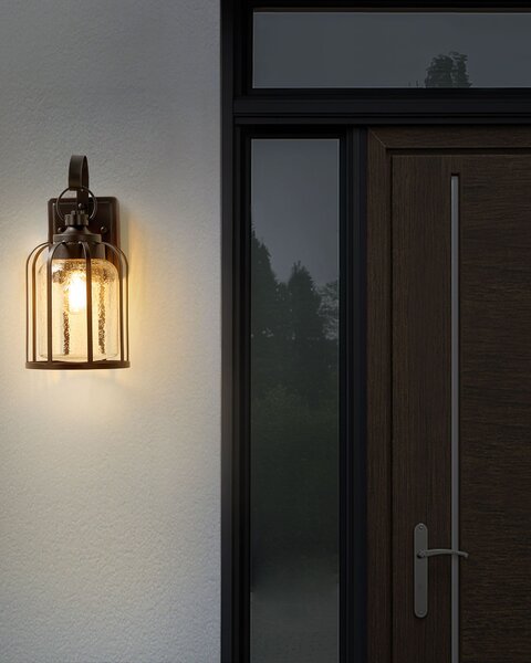 Vonkajšie nástenné svietidlo lampa čierna železo sklo 36 cm exteriér retro dizajn