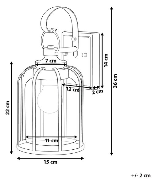 Vonkajšie nástenné svietidlo lampa čierna železo sklo 36 cm exteriér retro dizajn