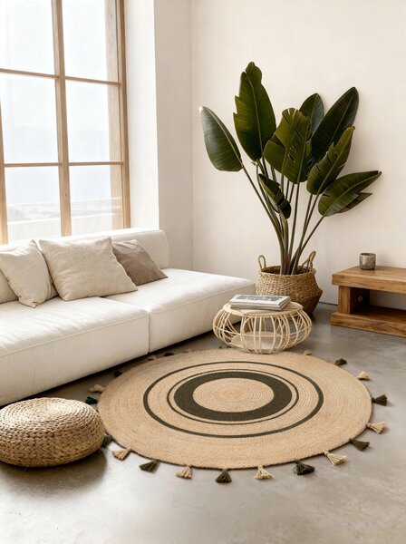 Hanse Home, Kusový koberec Jute Braided 106330 Natural Green kruh, 150x150 (priemer) kruh, zelená, chodba / predsieň