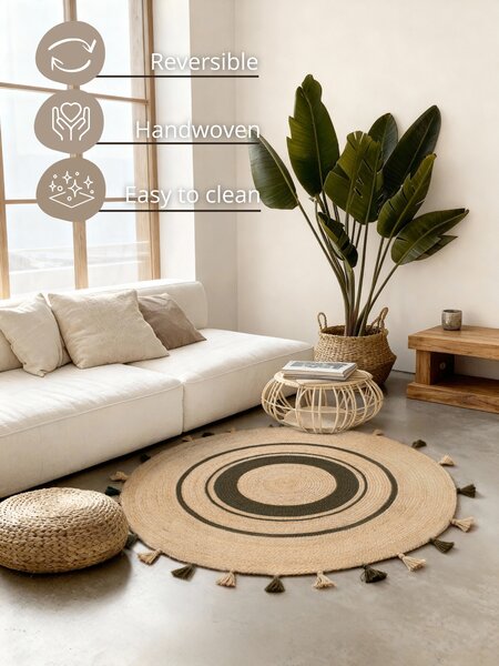 Hanse Home, Kusový koberec Jute Braided 106330 Natural Green kruh, 150x150 (priemer) kruh, zelená, chodba / predsieň