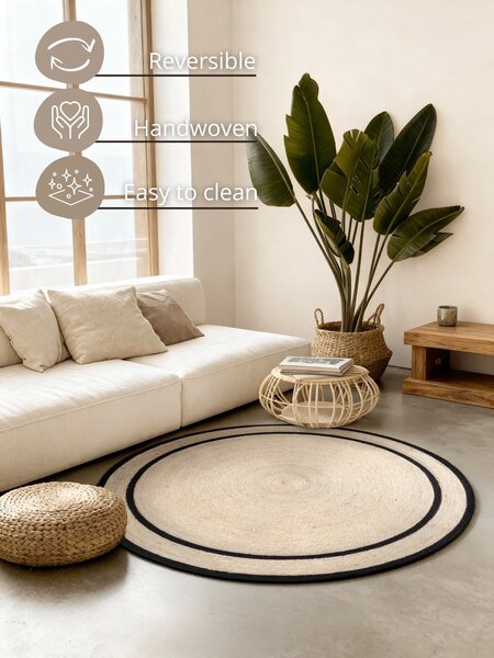 Hanse Home, Kusový koberec Jute Braided 106331 Natural Black kruh, 150x150 (priemer) kruh, čiernobiela, chodba / predsieň