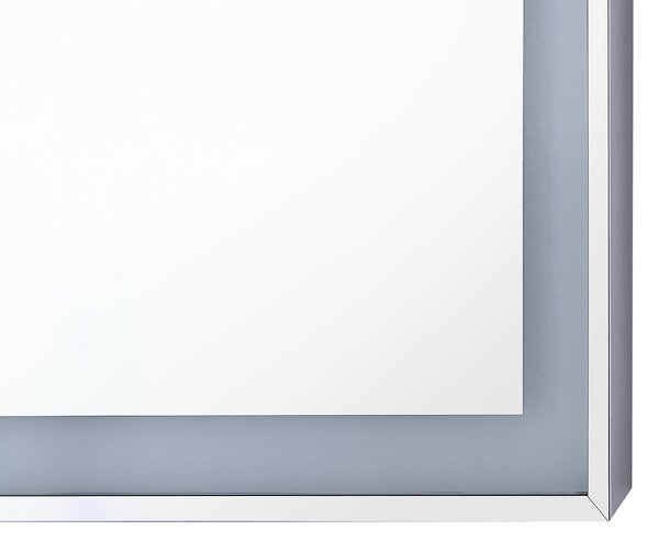 Nástenné závesné LED zrkadlo strieborné 90 x 70 cm obdĺžnikové moderné kúpeľňové