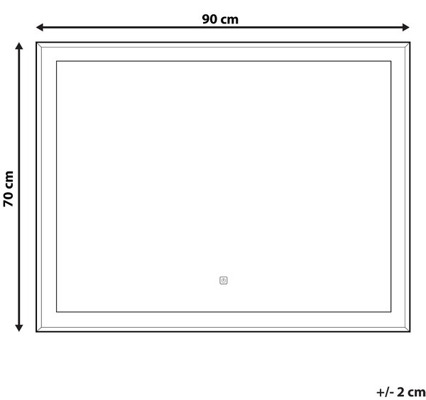 Nástenné závesné LED zrkadlo strieborné 90 x 70 cm obdĺžnikové moderné kúpeľňové