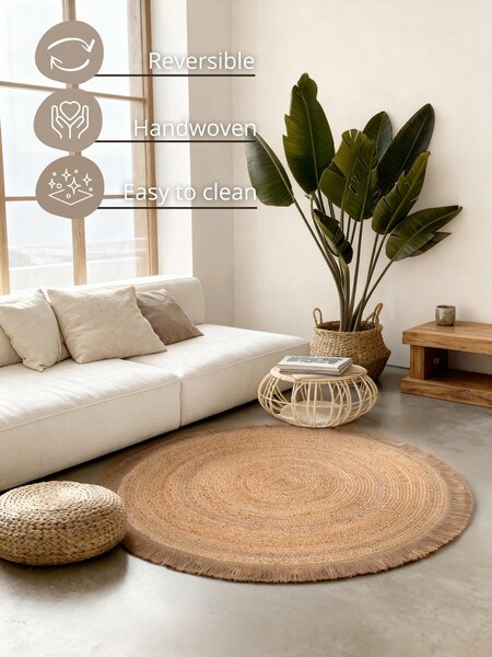 Hanse Home , Kusový koberec Jute Braided 106332 Natural Gold kruh, 150x150 (priemer) kruh, béžová, chodba / predsieň