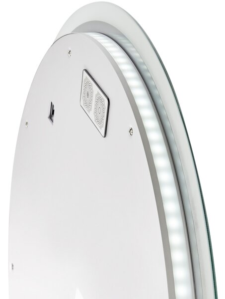 Kúpeľňové nástenné LED zrkadlo strieborné okrúhle 80 x 80 cm s Bluetooth reproduktorom