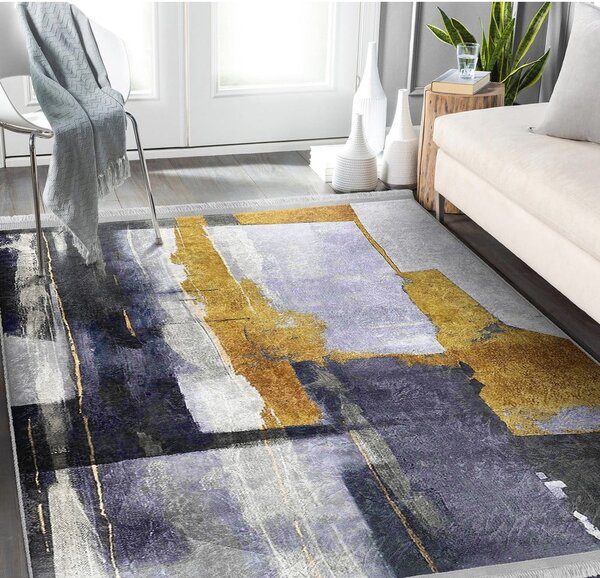Žltý/tmavomodrý prateľný koberec 80x150 cm Unique – Mila Home