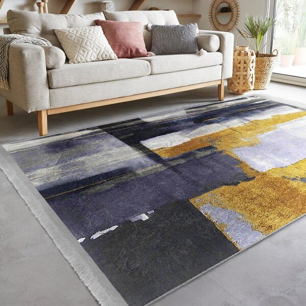 Žltý/tmavomodrý prateľný koberec 80x150 cm Unique – Mila Home