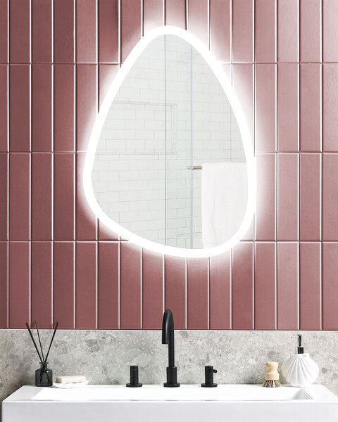 Nástenné kúpeľňové zrkadlo strieborné 58 x 78 cm moderné súčasné kozmetické LED zrkadlo