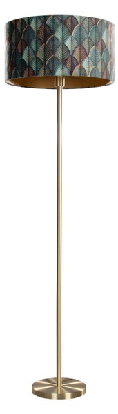 Mosadzná stojacia lampa s velúrovým tienidlom s dizajnom listov a zlatým vnútorným priestorom 50/50/25 - Simplo