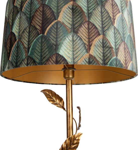 Zlatá stojaca lampa s tienidlom s dizajnom listov a zlatým interiérom 50 cm - Linden