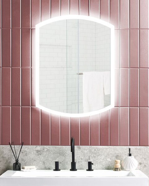 Nástenné kúpeľňové zrkadlo strieborné 60 x 78 cm oválne moderné súčasné kozmetické LED zrkadlo